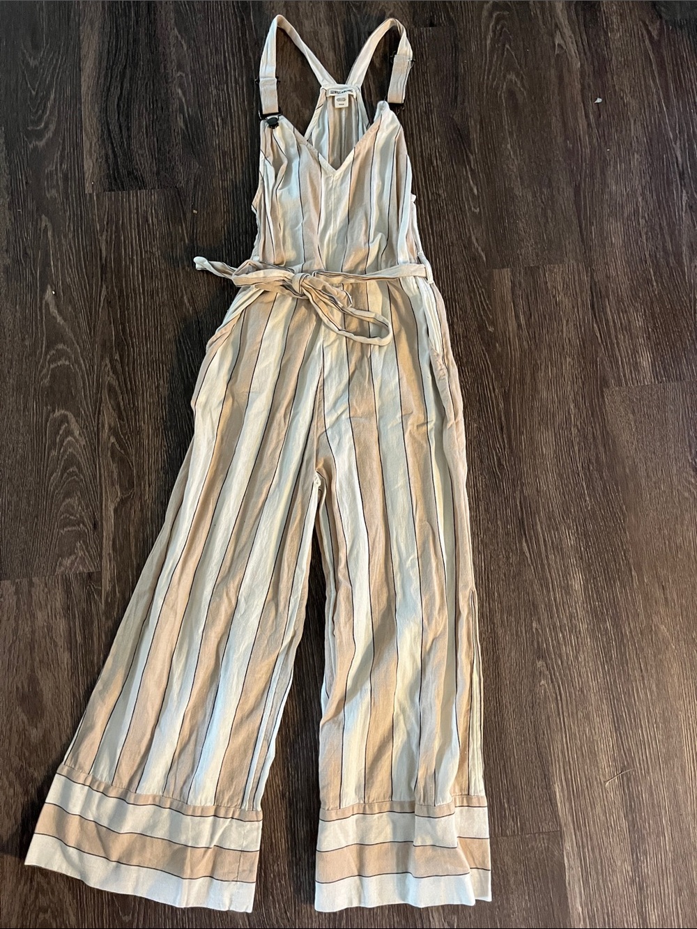 Billabong Striped Tie-Waist Wide-Leg Jumpsuit - Beige & White